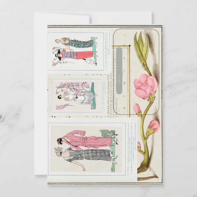 Antique French Fashion Plates and August Calendar Save The Date (Front)