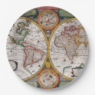 Antique French Map of The World Paper Plate