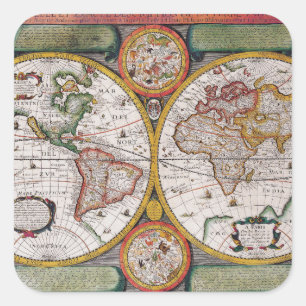 Antique French Map of The World Square Sticker