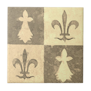 Antique French Mediaeval Fleur de Lis Pattern Tile