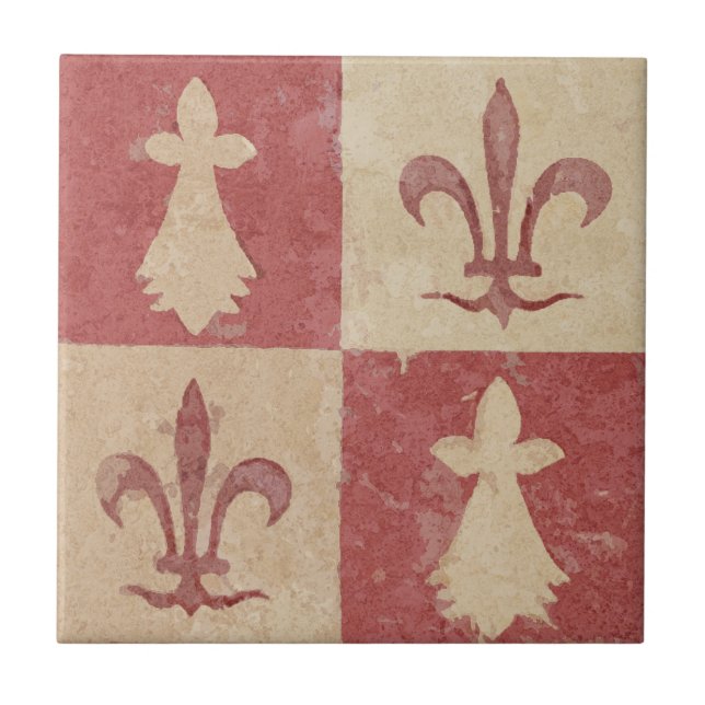 Antique French Mediaeval Fleur de Lis Pattern Tile (Front)