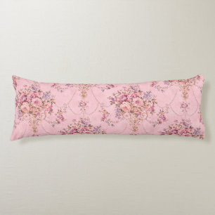 Antique French Pink Victorian Style Floral Rococo Body Cushion