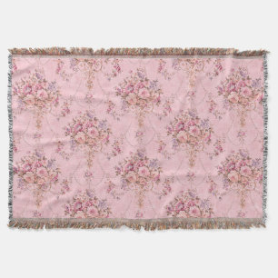 Antique French Pink Victorian Style Floral Rococo Throw Blanket