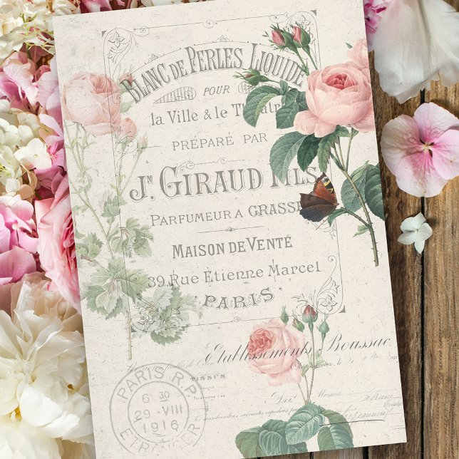 Antique French Redoute Rose Ephemera Decoupage Tissue Paper (Creator Uploaded)
