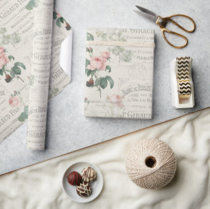 Antique French Redoute Rose Ephemera Wrapping Paper