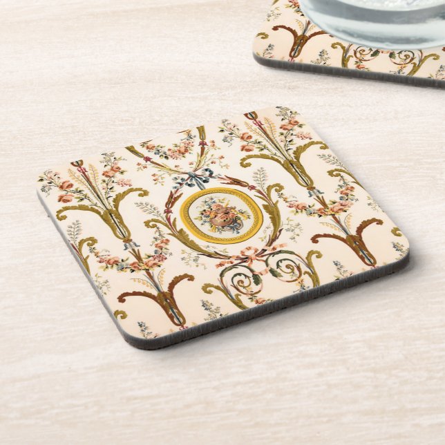 Antique French Rococo Floral Gold Cream Elegant Coaster (Left Side)