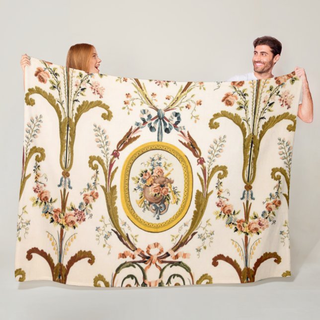Antique French Rococo Floral Gold Cream Elegant Fleece Blanket (In Situ)