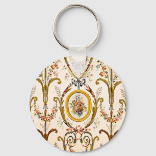 Antique French Rococo Floral Gold Cream Elegant Key Ring
