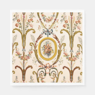 Antique French Rococo Floral Gold Cream Elegant Napkin