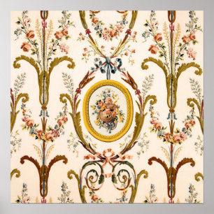 Antique French Rococo Floral Gold Cream Elegant Poster