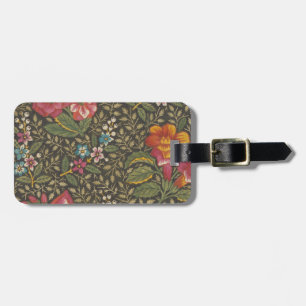 Antique French Toile de Jouy 1800s Floral Branches Luggage Tag