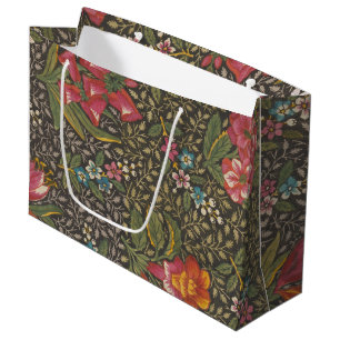 Antique French Toile de Jouy Floral Pattern Large Gift Bag