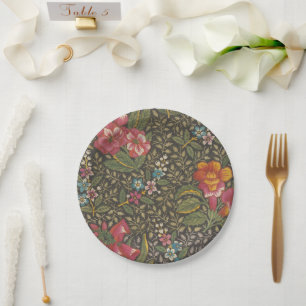 Antique French Toile de Jouy Floral Pattern Paper Plate