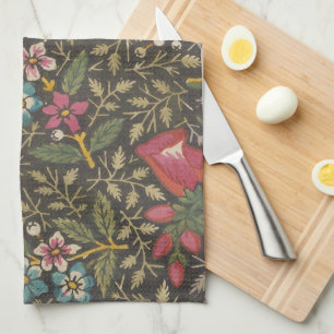 Antique French Toile de Jouy Floral Pattern Tea Towel