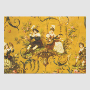 Antique French Yellow Toile Victorian Decoupage  Tissue Paper