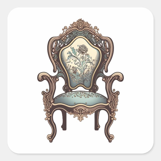 Antique Furniture, Cartoon Style, Antique Chair Square Sticker (Front)