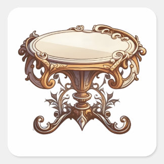 Antique Furniture, Cartoon Style, Antique Table Square Sticker