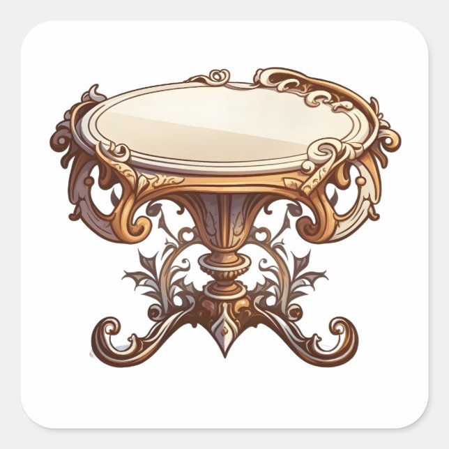 Antique Furniture, Cartoon Style, Antique Table Square Sticker (Front)