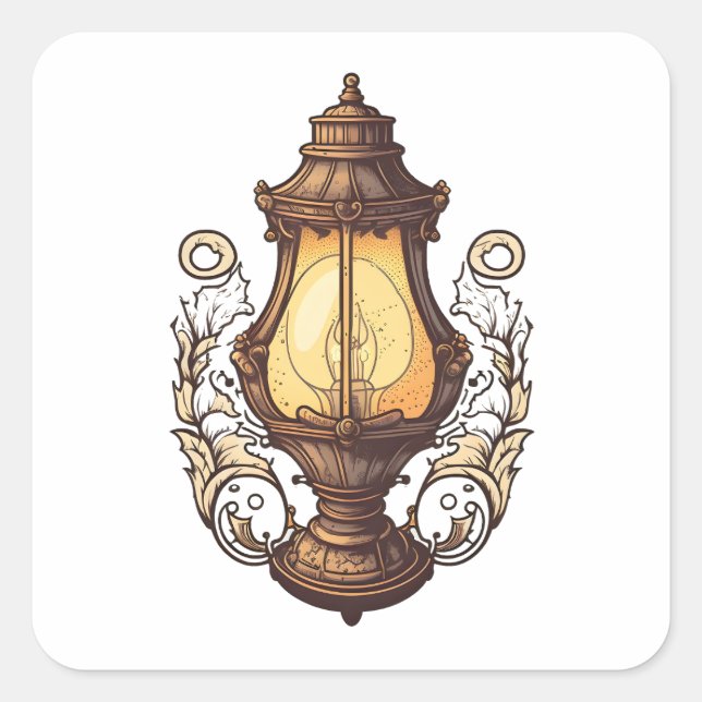Antique Furniture, Vintage Lamp, Cartoon Style Square Sticker (Front)