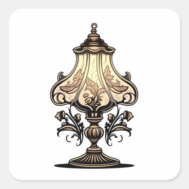 Antique Furniture, Vintage Lamp, Cartoon Style Square Sticker (Front)