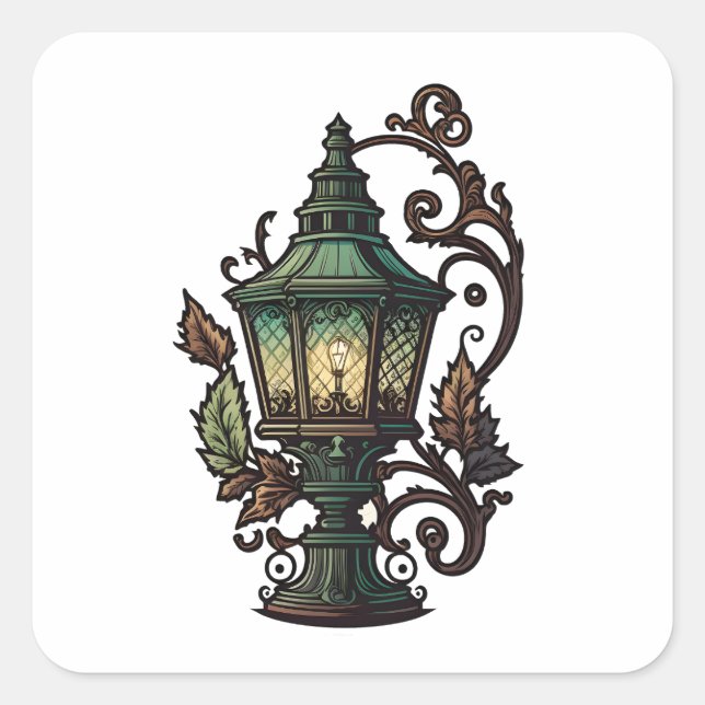 Antique Furniture, Vintage Lamp, Cartoon Style  Square Sticker (Front)