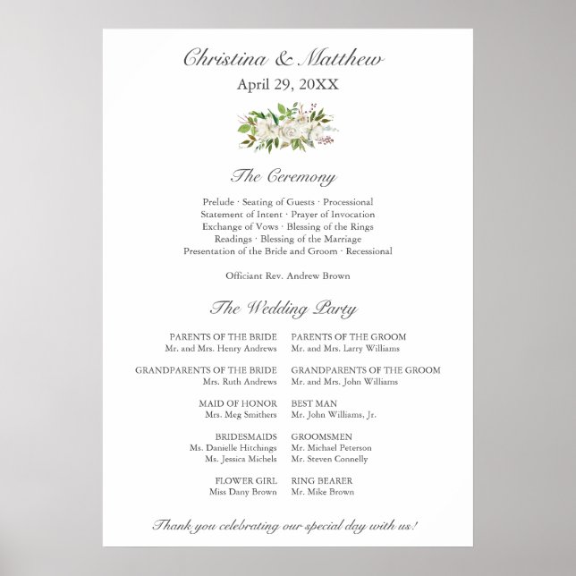 Antique Garden | Elegant Wedding Ceremony Program Poster (Front)