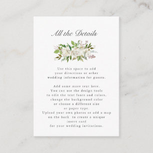 Antique Garden   Floral WEDDING Details Directions Enclosure Card