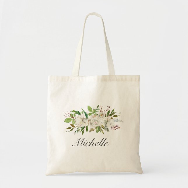 Antique Garden White Flower personalised Tote Bag (Front)