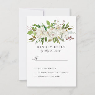 Antique Garden white Flowers Wedding RSVP Card