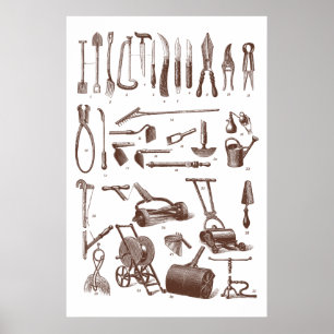 Antique Gardening Tools Garden Supply Store Poster