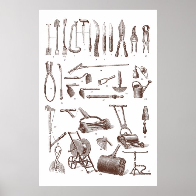 Antique Gardening Tools Garden Supply Store Poster (Front)