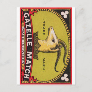 Antique Gazelle Swedish Matchbox Label Postcard