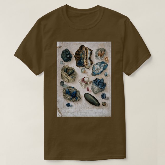 Antique Geological Scientific Crystals Gemstones L T-Shirt (Design Front)