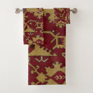 Antique Geometric Oriental Persian Red Pattern  Bath Towel Set
