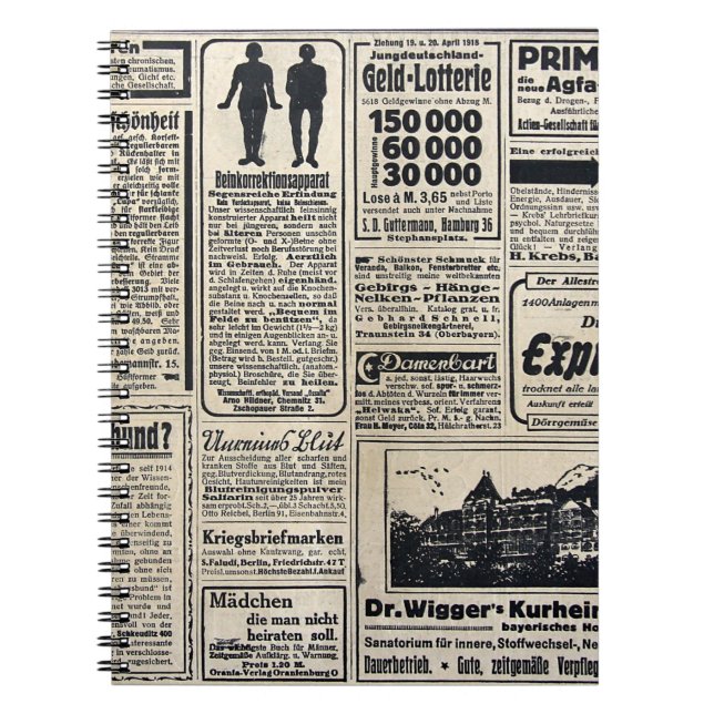 Antique German Newspaper Advertisements 1917 Notebook (Front)