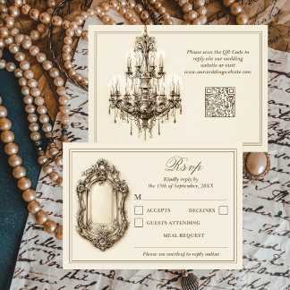 Antique Gilded Age Ivory Timeless QR Code Wedding RSVP Card