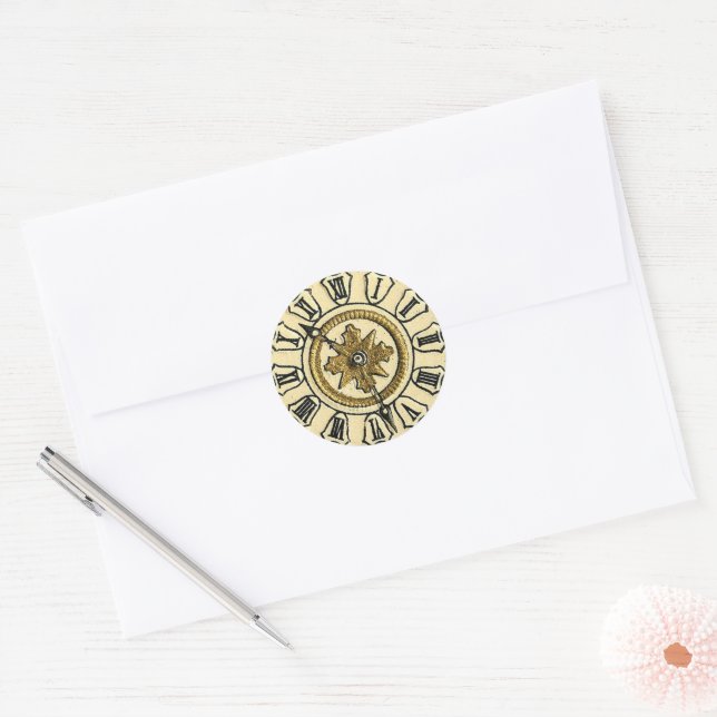 Antique Gilt Clock Face Steampunk Classic Round Sticker (Envelope)