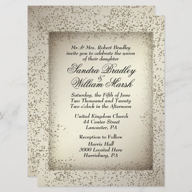 Antique Glitter Wedding Invitation (Front/Back)