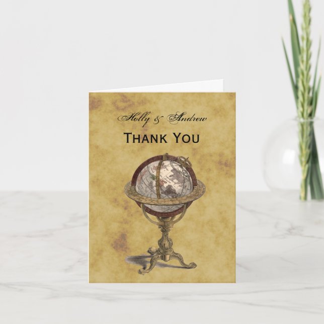 Antique Globe, Distressed BG Thank You Card (Front)
