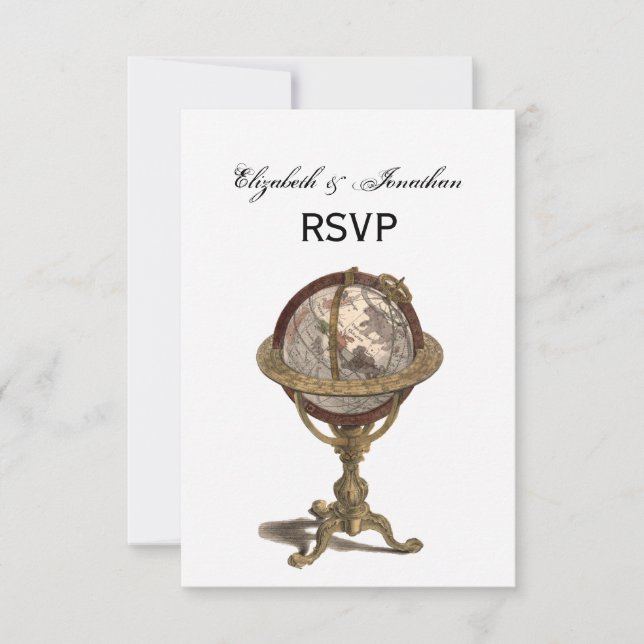 Antique Globe, White BG RSVP Card (Front)