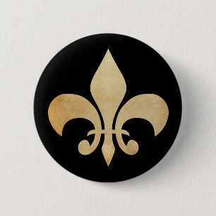 Antique Gold and Black Fleur de Lis Button