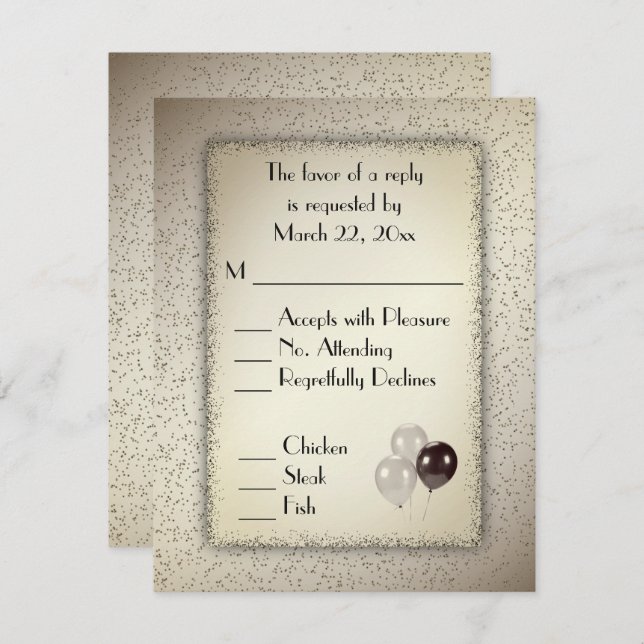 Antique Gold Balloons and Glitter Menu RSVP  (Front/Back)