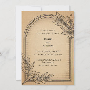 Antique Gold Botanical Frame Wedding Invitation