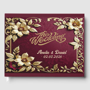 Antique Gold Burgundy Red classic Wedding Guest Book