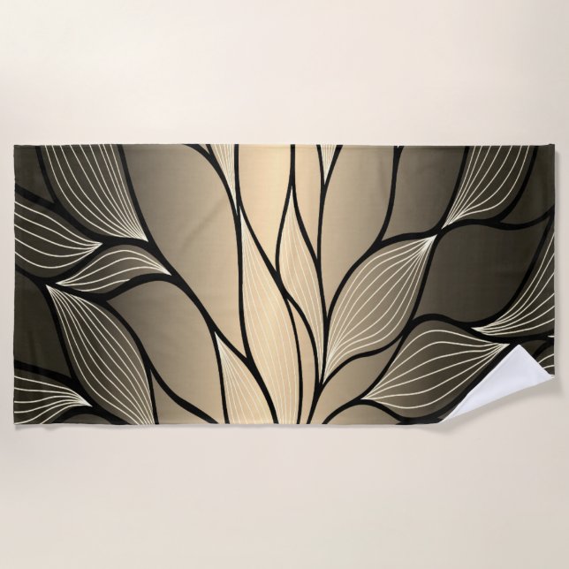 Antique Gold Creative Leave Pattern  Beach Towel (Front)