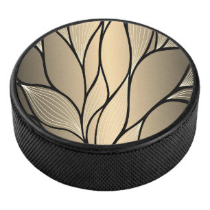 Antique Gold Creative Leave Pattern Hockey Puck