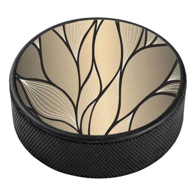 Antique Gold Creative Leave Pattern  Hockey Puck (3/4)