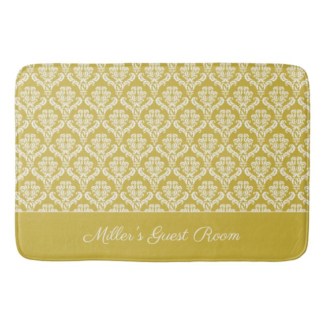 Antique Gold Damask Pattern Bath Mat (Front)