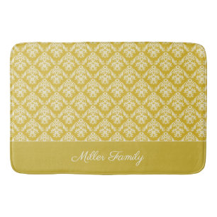 Antique Gold Damask Pattern Bath Mat