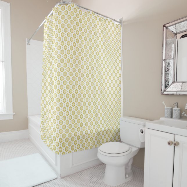 Antique Gold Damask Pattern Bath Shower Curtain (In Situ)